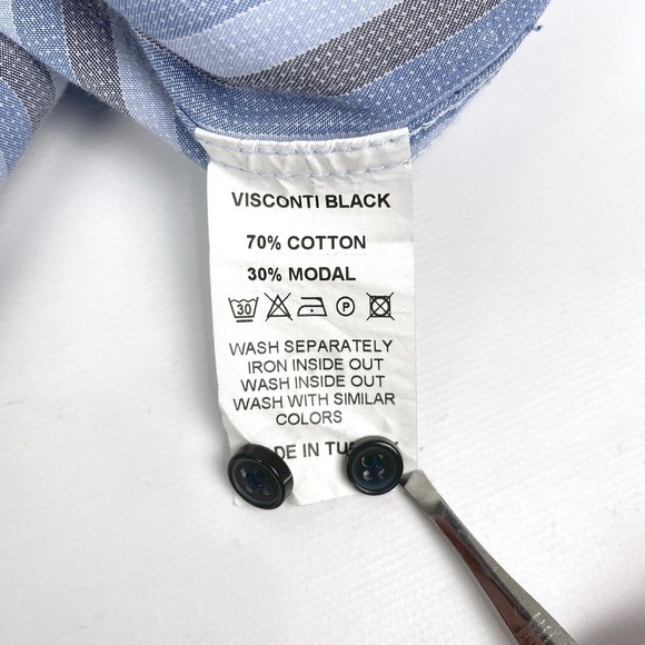 Visconti Black Men's 2XLB Blue Striped Long Sleeve Casual Shirt Flip Cuff Design - Picture 9 of 12